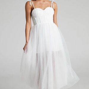 Midi bustier bodice tulle dress